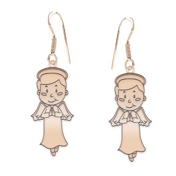 Little Angel - Cercei personalizati baietel ingeras cu tortita deschisa din argint 925 placat cu aur roz