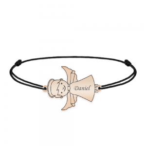 Malaikat - Bratara personalizata snur baietel ingeras din argint 925 placat cu aur roz