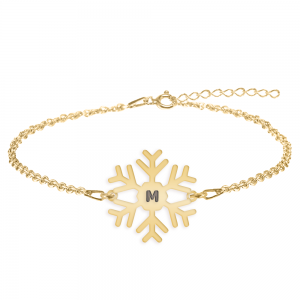 Little Snowflake - Bratara personalizata fulg si litera din argint 925 placat cu aur galben 24K