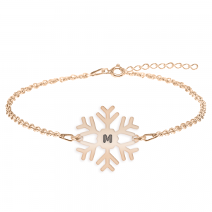 Little Snowflake - Bratara personalizata fulg si litera din argint 925 placat cu aur roz