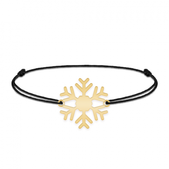 Little Snowflake - Bratara snur personalizata fulg si litera din argint 925 placat cu aur galben 24K