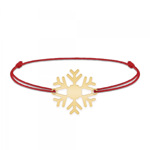 Little Snowflake - Bratara snur personalizata fulg si litera din argint 925 placat cu aur galben 24K