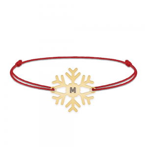 Little Snowflake - Bratara snur personalizata fulg si litera din argint 925 placat cu aur galben 24K