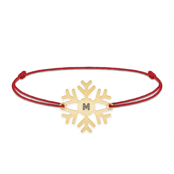 Little Snowflake - Bratara snur personalizata fulg si litera din argint 925 placat cu aur galben 24K
