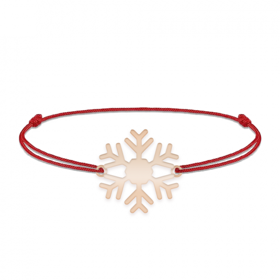 Little Snowflake - Bratara snur personalizata fulg si litera din argint 925 placat cu aur roz