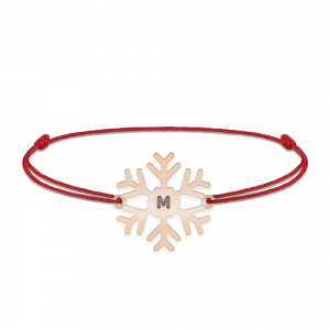 Little Snowflake - Bratara snur personalizata fulg si litera din argint 925 placat cu aur roz