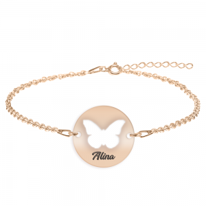 Lolo - Bratara argint 925 personalizata cu fluturas decupat din argint 925 placat cu aur roz