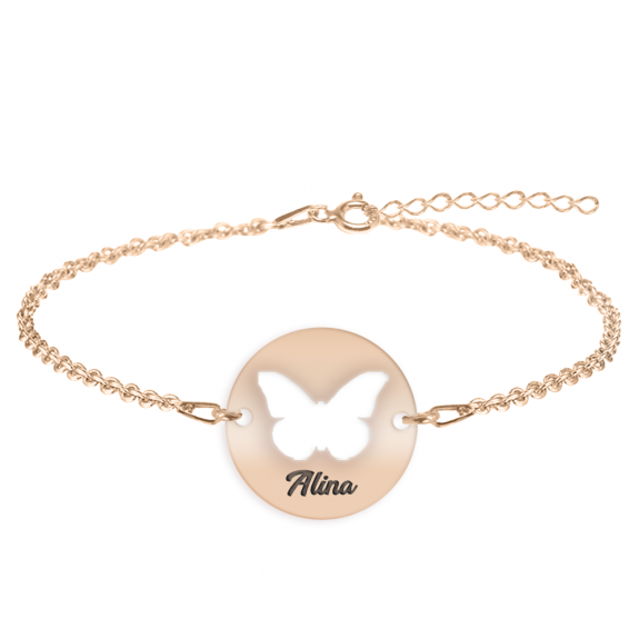 Lolo - Bratara argint 925 personalizata cu fluturas decupat din argint 925 placat cu aur roz Lolo - Bratara argint 925 personalizata cu fluturas decupat din argint 925 placat cu aur roz