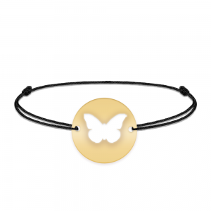 Lolo - Bratara personalizata snur cu fluturas decupat din argint 925 placat cu aur galben 24K