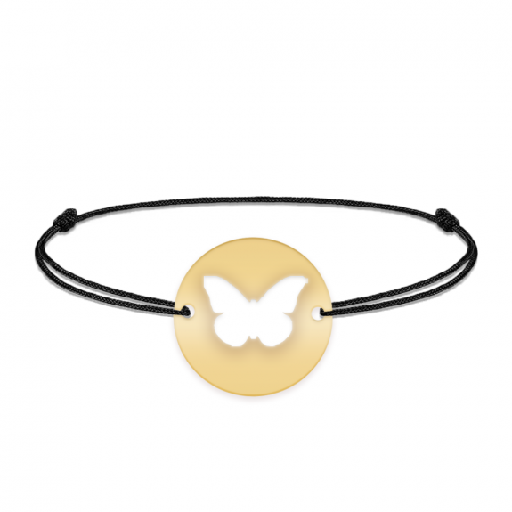Lolo - Bratara personalizata snur cu fluturas decupat din argint 925 placat cu aur galben 24K Lolo - Bratara personalizata snur cu fluturas decupat din argint 925 placat cu aur galben 24K