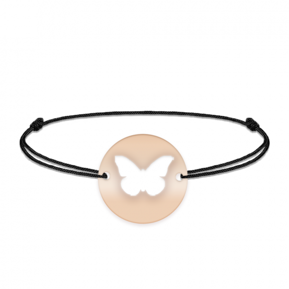 Lolo - Bratara personalizata snur cu fluturas decupat din argint 925 placat cu aur roz Lolo - Bratara personalizata snur cu fluturas decupat din argint 925 placat cu aur roz