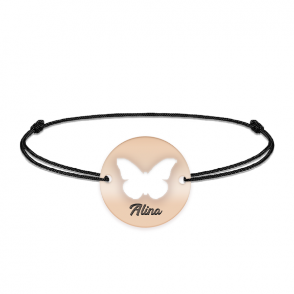 Lolo - Bratara personalizata snur cu fluturas decupat din argint 925 placat cu aur roz Lolo - Bratara personalizata snur cu fluturas decupat din argint 925 placat cu aur roz