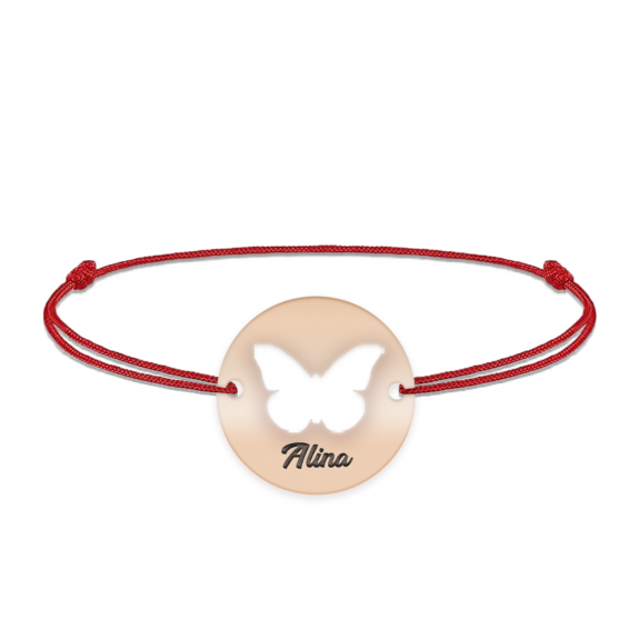 Lolo - Bratara personalizata snur cu fluturas decupat din argint 925 placat cu aur roz Lolo - Bratara personalizata snur cu fluturas decupat din argint 925 placat cu aur roz