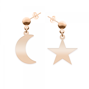 Luna - Cercei personalizati semiluna si stea cu tija din argint 925 placat cu aur roz