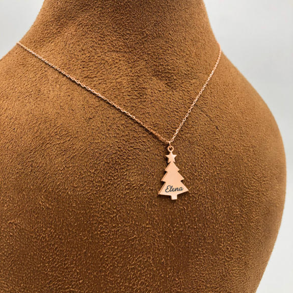 Magic Tree - Colier personalizat bradut si nume din argint 925 placat cu aur roz