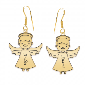 Malaikat - Cercei personalizati baietel ingeras cu tortita deschisa din argint 925 placat cu aur galben 24K Malaikat - Cercei personalizati baietel ingeras cu tortita deschisa din argint 925 placat cu aur galben 24K