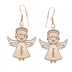 Malaikat - Cercei personalizati baietel ingeras cu tortita deschisa din argint 925 placat cu aur roz Malaikat - Cercei personalizati baietel ingeras cu tortita deschisa din argint 925 placat cu aur roz