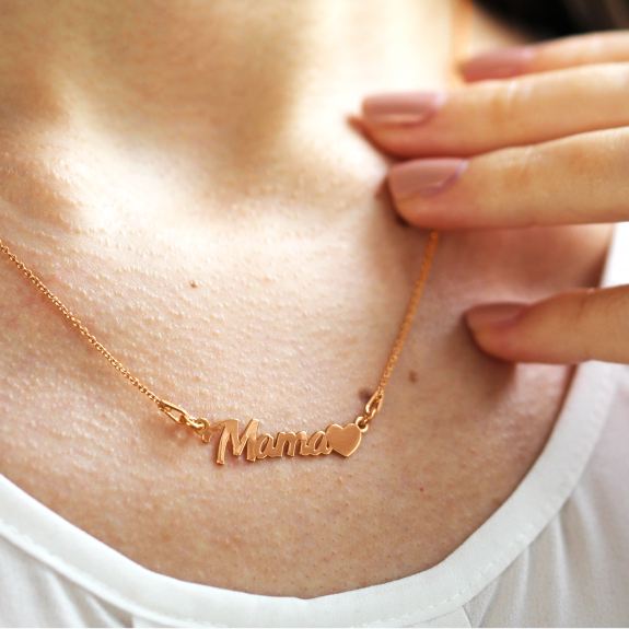 Mommy - Colier personalizat inimioara din argint 925 placat cu aur roz - Mama