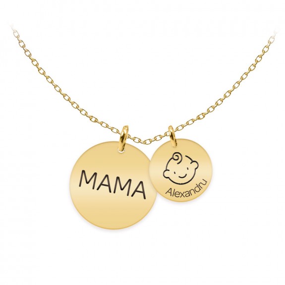 Mama - Colier argint 925 plact cu aur galben 24K personalizat mama si copii - Banut
