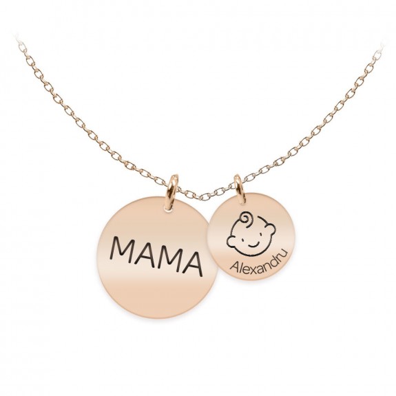 Mama - Colier argint 925 plact cu aur roz personalizat mama si copii - Banut