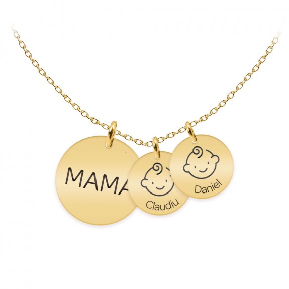 Mama - Colier argint 925 plact cu aur galben 24K personalizat mama si copii - Banut