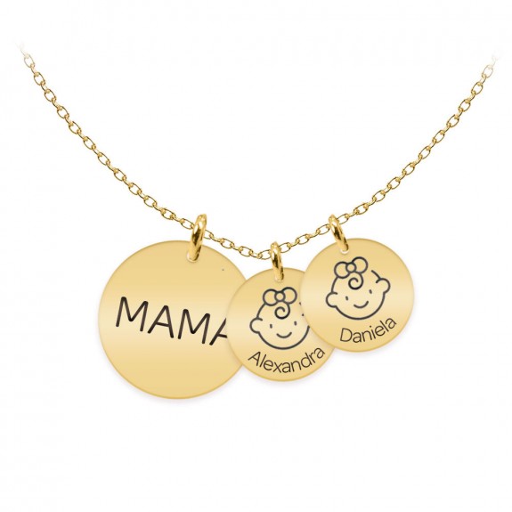 Mama - Colier argint 925 plact cu aur galben 24K personalizat mama si copii - Banut