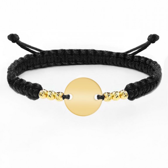 Mara - Bratara personalizata snur impletit 6 bile si banut din argint 925 placat cu aur galben 24 karate