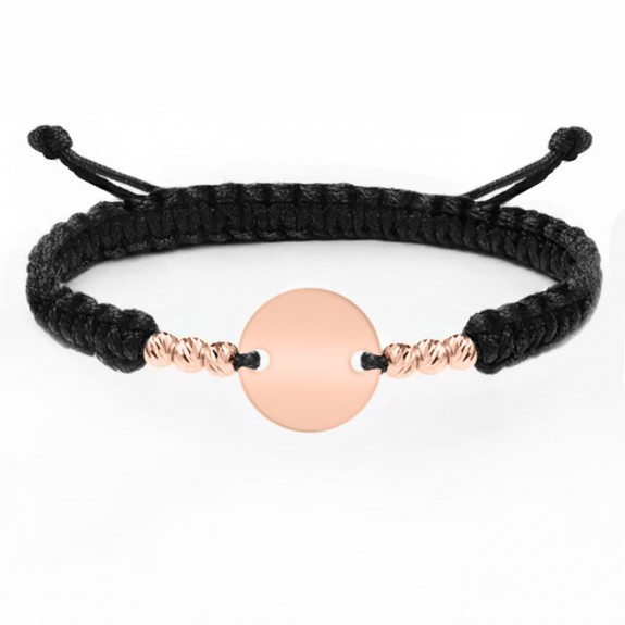 Mara - Bratara personalizata snur impletit 6 bile si banut din argint 925 placat cu aur roz