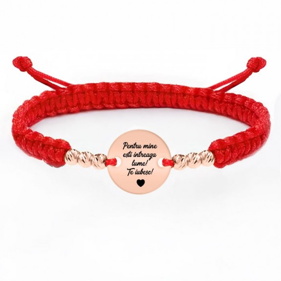 Mara - Bratara personalizata snur impletit 6 bile si banut din argint 925 placat cu aur roz