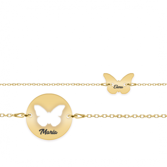 Mariposa - Set bratari personalizat banut si fluturas cu nume din argint 925 placat cu aur galben 24K Mariposa - Set bratari personalizat banut si fluturas cu nume din argint 925 placat cu aur galben 24K