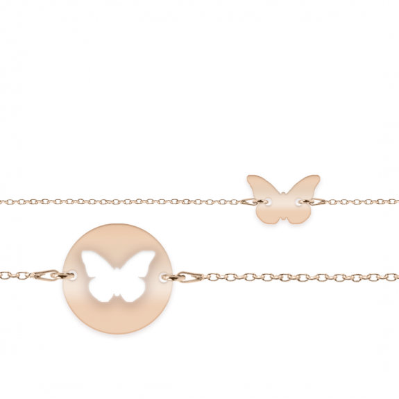 Mariposa - Set bratari personalizat banut si fluturas cu nume din argint 925 placat cu aur roz Mariposa - Set bratari personalizat banut si fluturas cu nume din argint 925 placat cu aur roz