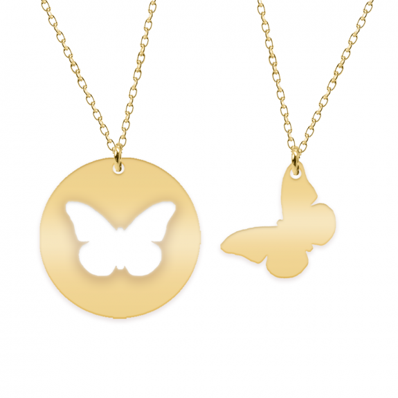 Mariposa - Set coliere personalizate banut si fluturas cu nume din argint 925 placat cu aur galben 24K Mariposa - Set coliere personalizate banut si fluturas cu nume din argint 925 placat cu aur galben 24K