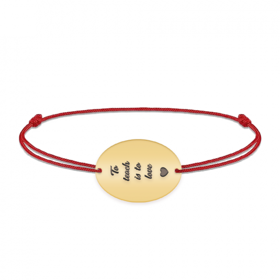 Master - Bratara personalizata snur pentru absolvire "To teach is to love" din argint 925 placat cu aur galben 24K