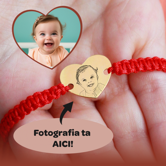 Me - Bratara personalizata snur impeltit cu fotografie si inimioara din argint 925 Me - Bratara personalizata snur impeltit cu fotografie si inimioara din argint 925