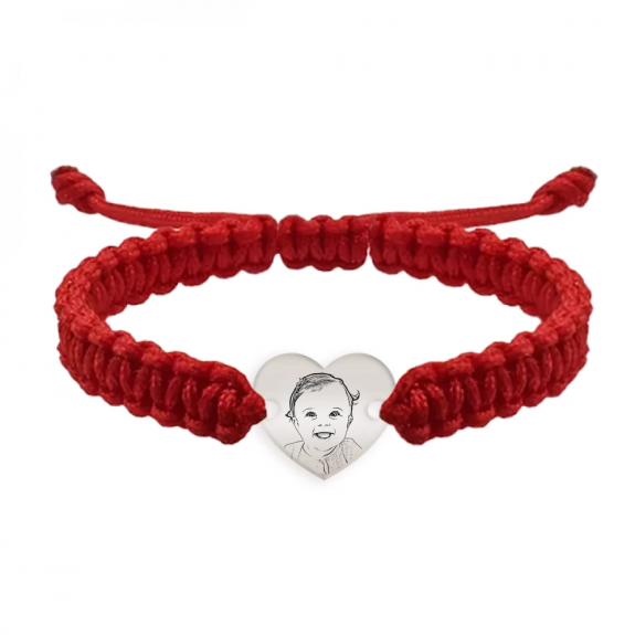 Me - Bratara personalizata snur impeltit cu fotografie si inimioara din argint 925 Me - Bratara personalizata snur impeltit cu fotografie si inimioara din argint 925