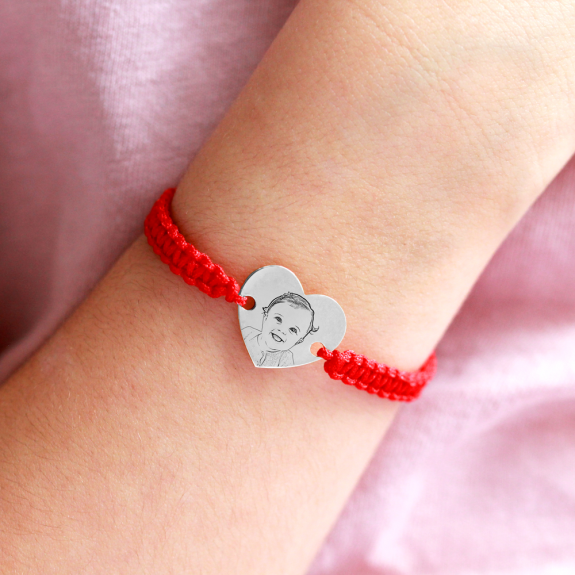 Me - Bratara personalizata snur impeltit cu fotografie si inimioara din argint 925 Me - Bratara personalizata snur impeltit cu fotografie si inimioara din argint 925