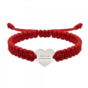 Me - Bratara personalizata snur impeltit cu fotografie si inimioara din argint 925 Me - Bratara personalizata snur impeltit cu fotografie si inimioara din argint 925