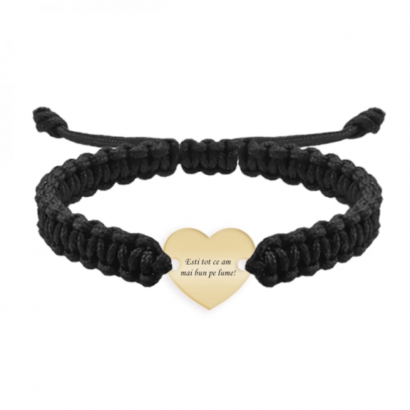 Me - Bratara personalizata snur impeltit cu fotografie si inimioara din Aur 14 karate - 14x12mm Me - Bratara personalizata snur impeltit cu fotografie si inimioara din Aur 14 karate - 14x12mm