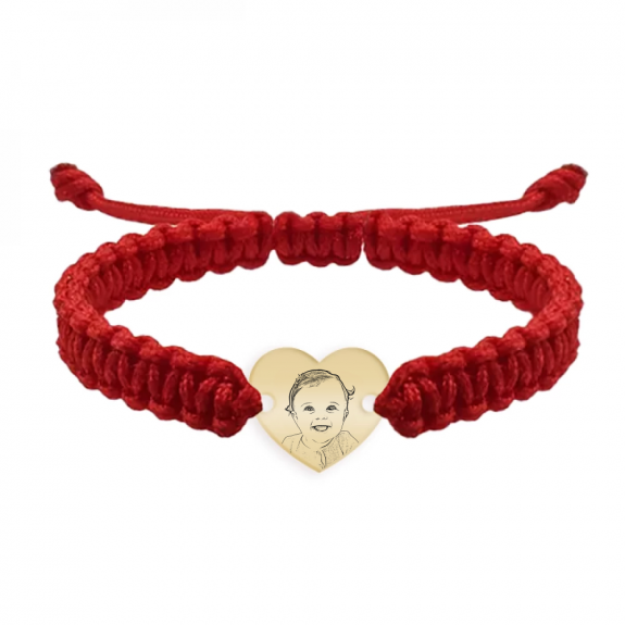 Me - Bratara personalizata snur impeltit cu fotografie si inimioara din Aur 14 karate - 14x12mm Me - Bratara personalizata snur impeltit cu fotografie si inimioara din Aur 14 karate - 14x12mm