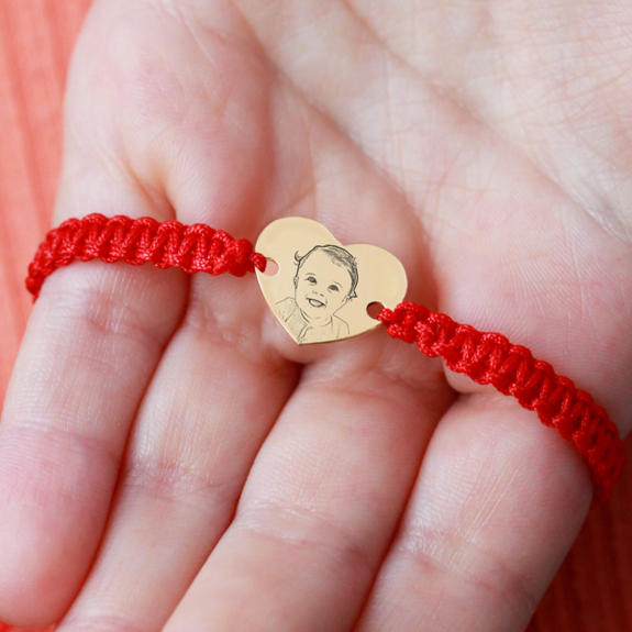 Me - Bratara personalizata snur impeltit cu fotografie si inimioara din Aur 14 karate - 14x12mm Me - Bratara personalizata snur impeltit cu fotografie si inimioara din Aur 14 karate - 14x12mm