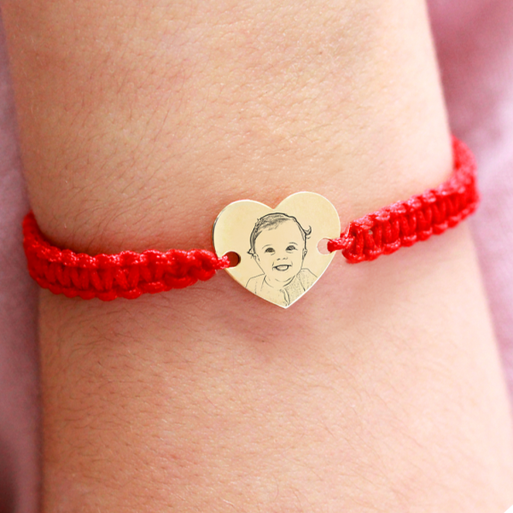 Me - Bratara personalizata snur impeltit cu fotografie si inimioara din Aur 14 karate - 14x12mm Me - Bratara personalizata snur impeltit cu fotografie si inimioara din Aur 14 karate - 14x12mm