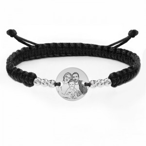 Me - Bratara personalizata snur impletit cu fotografie, 6 bile si banut din argint 925 Me - Bratara personalizata snur impletit cu fotografie, 6 bile si banut din argint 925