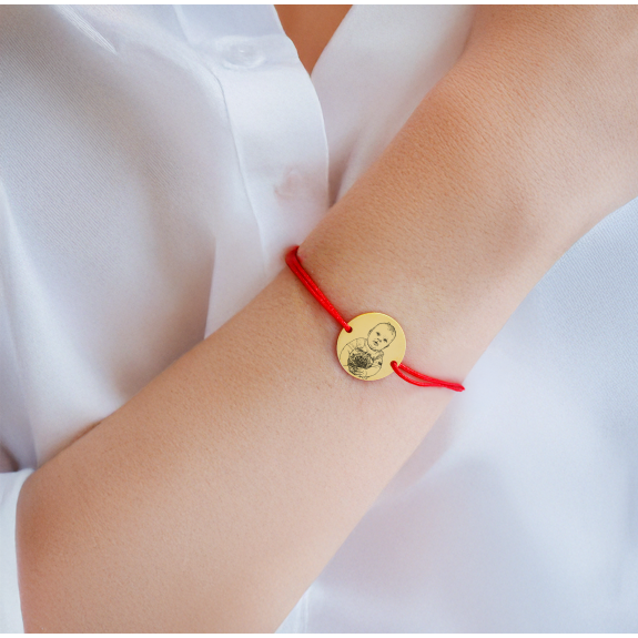 Me - Bratara personalizata snur cu fotografie si banut din argint 925 placat cu aur galben 24K Me - Bratara personalizata snur cu fotografie si banut din argint 925 placat cu aur galben 24K