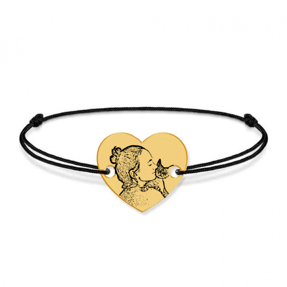 Me - Bratara personalizata snur cu fotografie si inimioara din argint 925 placat cu aur galben 24K Me - Bratara personalizata snur cu fotografie si inimioara din argint 925 placat cu aur galben 24K