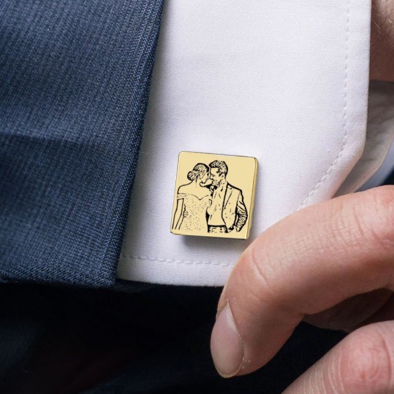 Me - Butoni personalizati cu fotografie si forma patrata din otel inoxidabil auriu