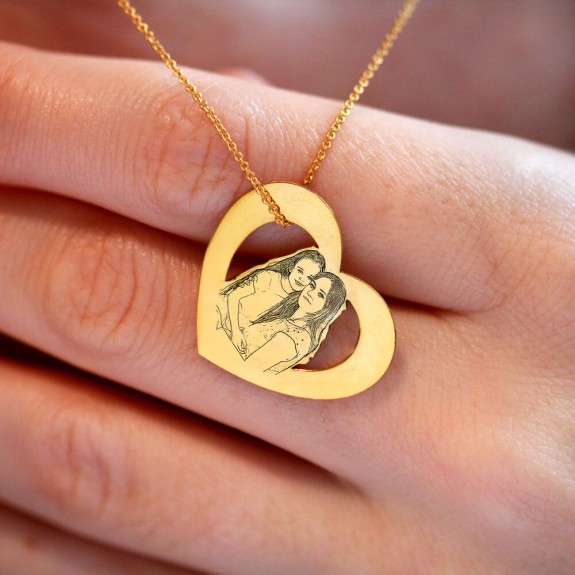 Me - Colier personalizat cu inimioara si siluete din argint 925 placat cu aur roz