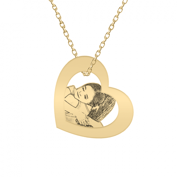 Me - Colier personalizat cu inimioara si siluete din argint 925 placat cu aur galben 24K