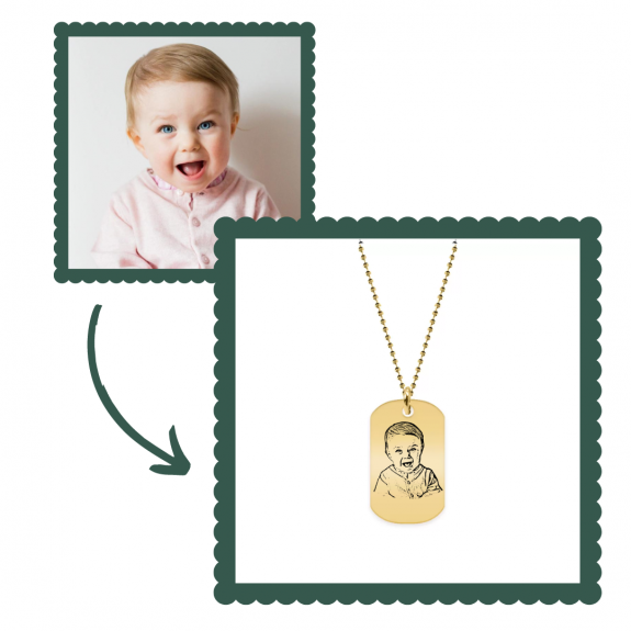Me - Colier personalizat cu fotografie si dog tag din argint 925 placat cu aur galben 24K
