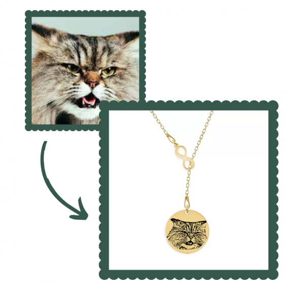 Me - Colier personalizat asimetric cu fotografie banut si infinit din argint 925 placat cu aur galben 24K