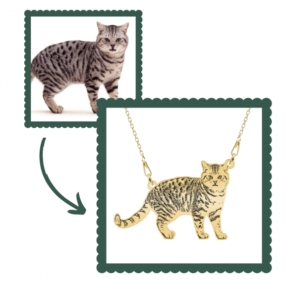 Me - Colier personalizat cu fotografie silueta animal de companie din argint 925 placat cu aur galben 24K